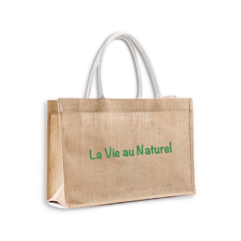 Sac en jute naturel et poignées blanches