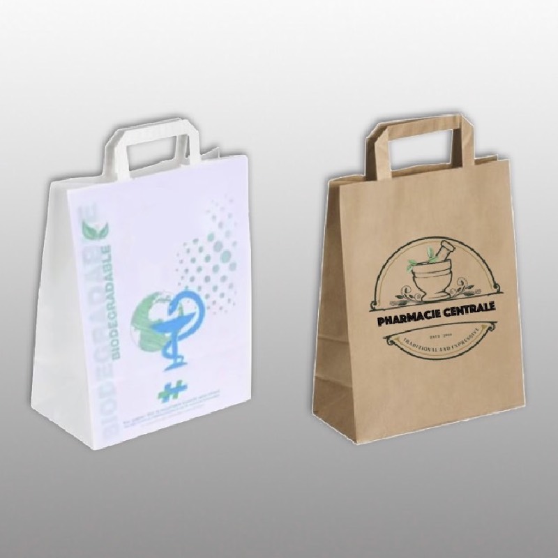 Sac en kraft blanc et poignées plates